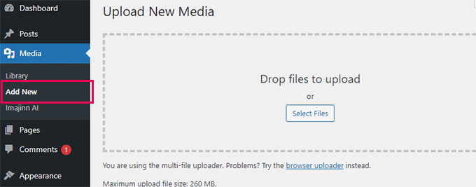 Upload image to WordPress media library