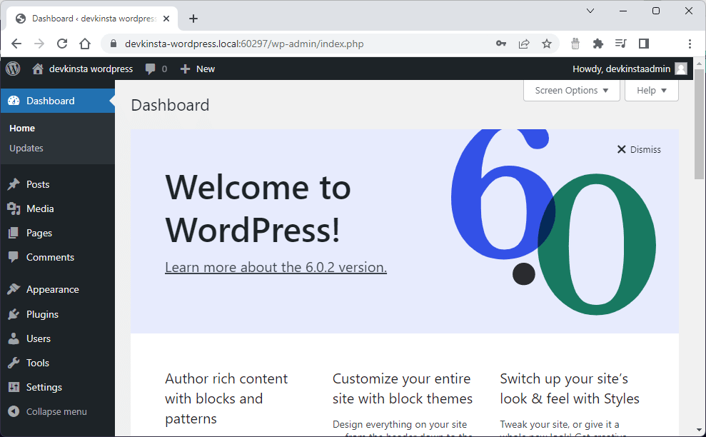 Welcome to WordPress admin screen.