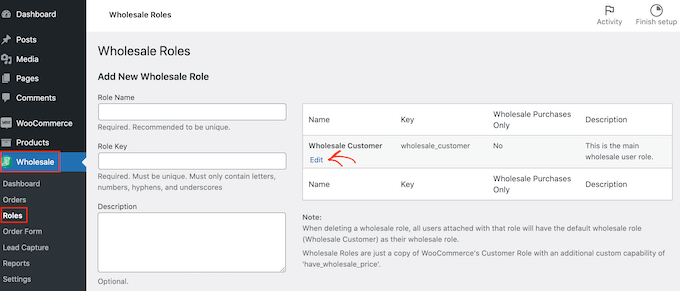 Editing the wholesale customer role