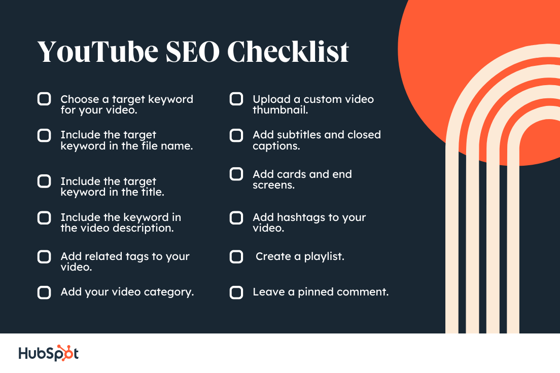 youtube seo checklist with 12 items