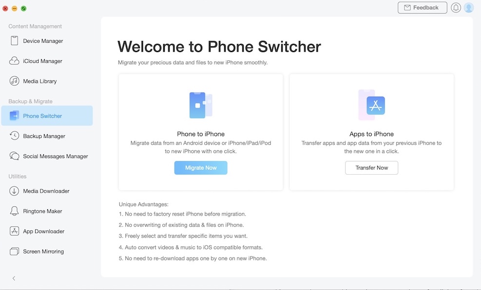 AnyTrans phone switcher