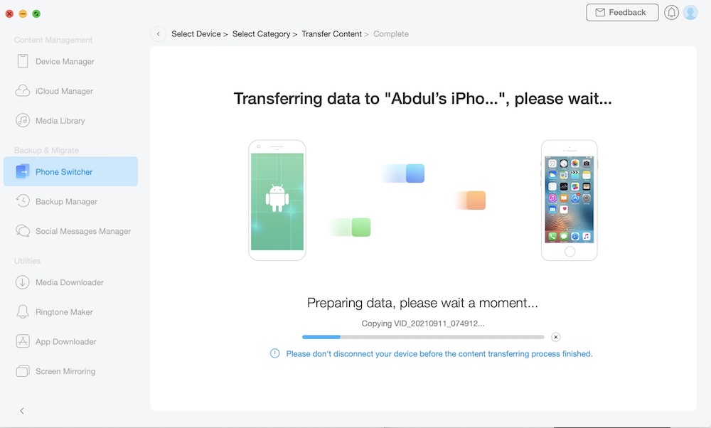 AnyTrans android to iPhone data transfer