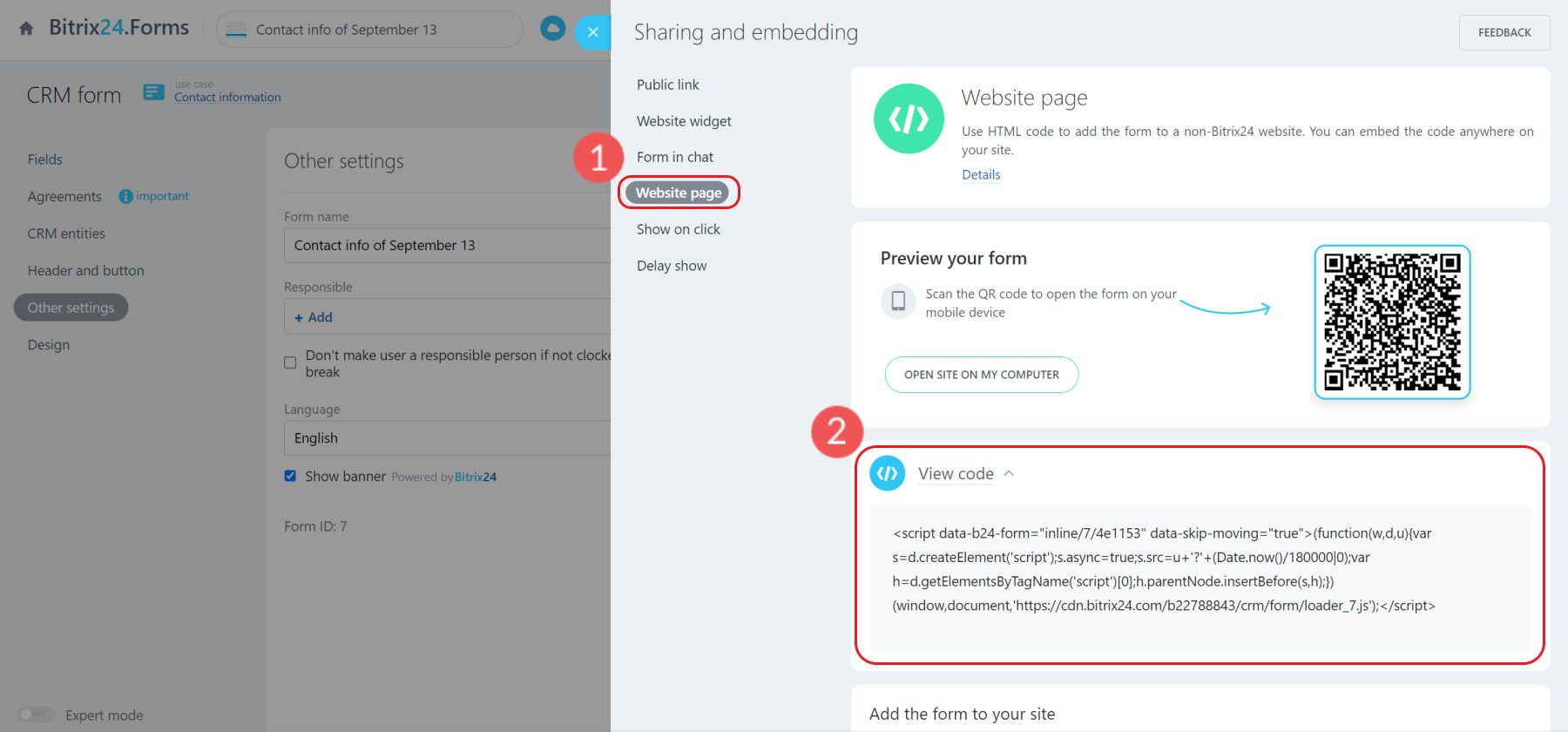 Bitrix24 Embed CRM Form - Steps 8-9