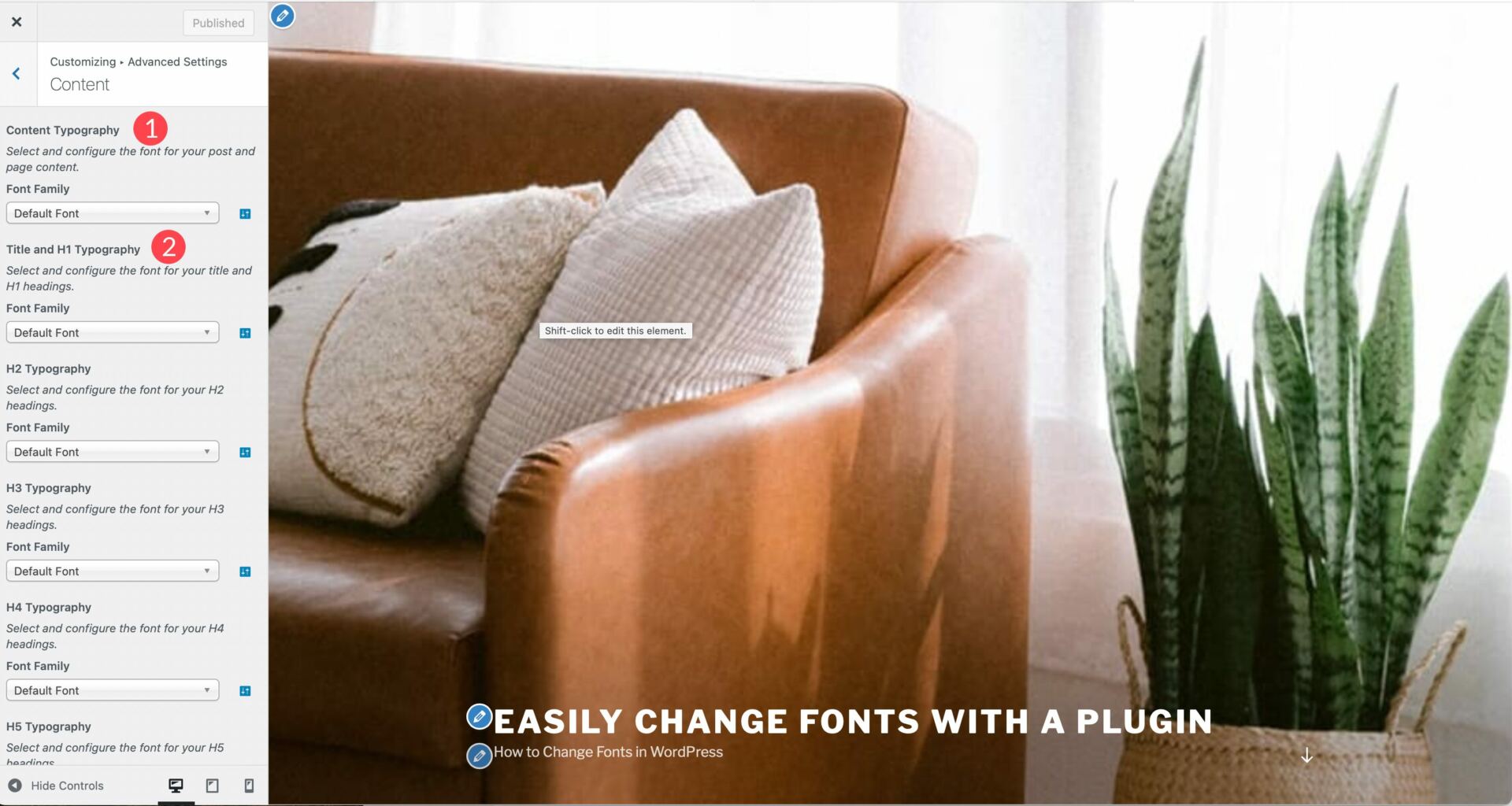 change font content typography