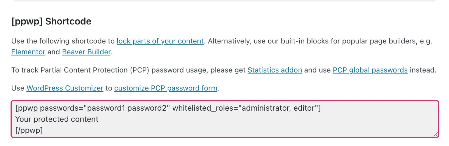 PPWP shortcode