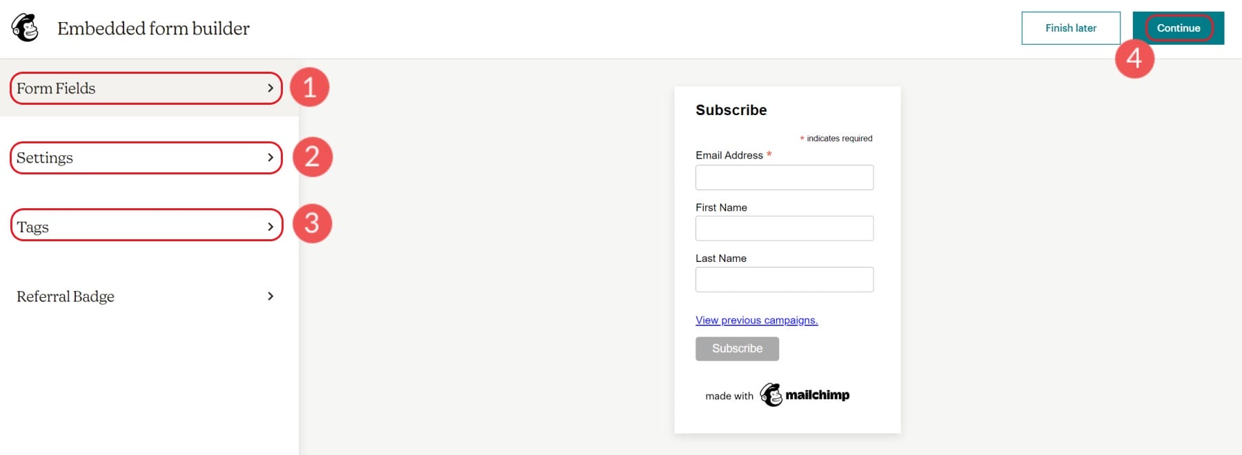 Step 4 - 7 - Create Mailchimp Embed Form