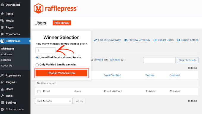 Picking a winner for your WordPress contest