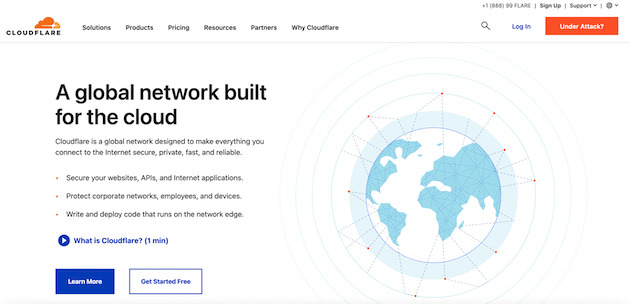 The Cloudflare homepage. 