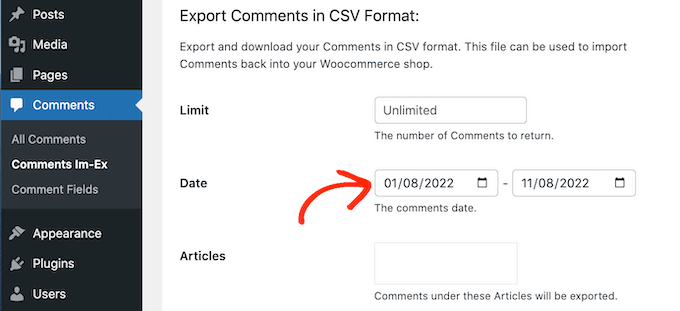 Filtering the WordPress comments export