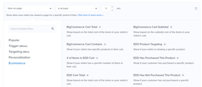 Ecommerce display rules