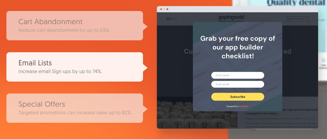 email capture pop-up example by Hello Bar