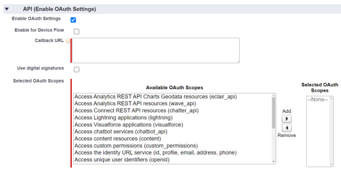 Enable oauth settings option