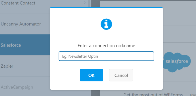 Enter a name for Salesforce connection