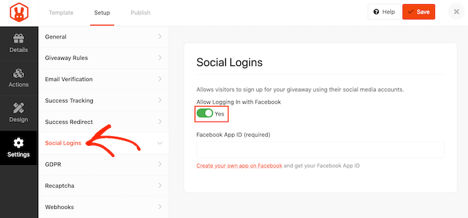 Enabling Facebook login for RafflePress