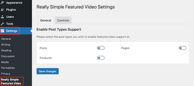 The Simple Featured Video settings