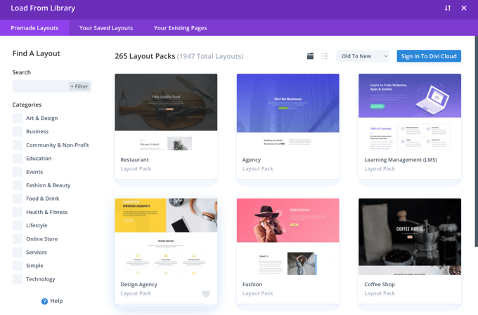 Just a Few of the Layout Packs Available in Divi
