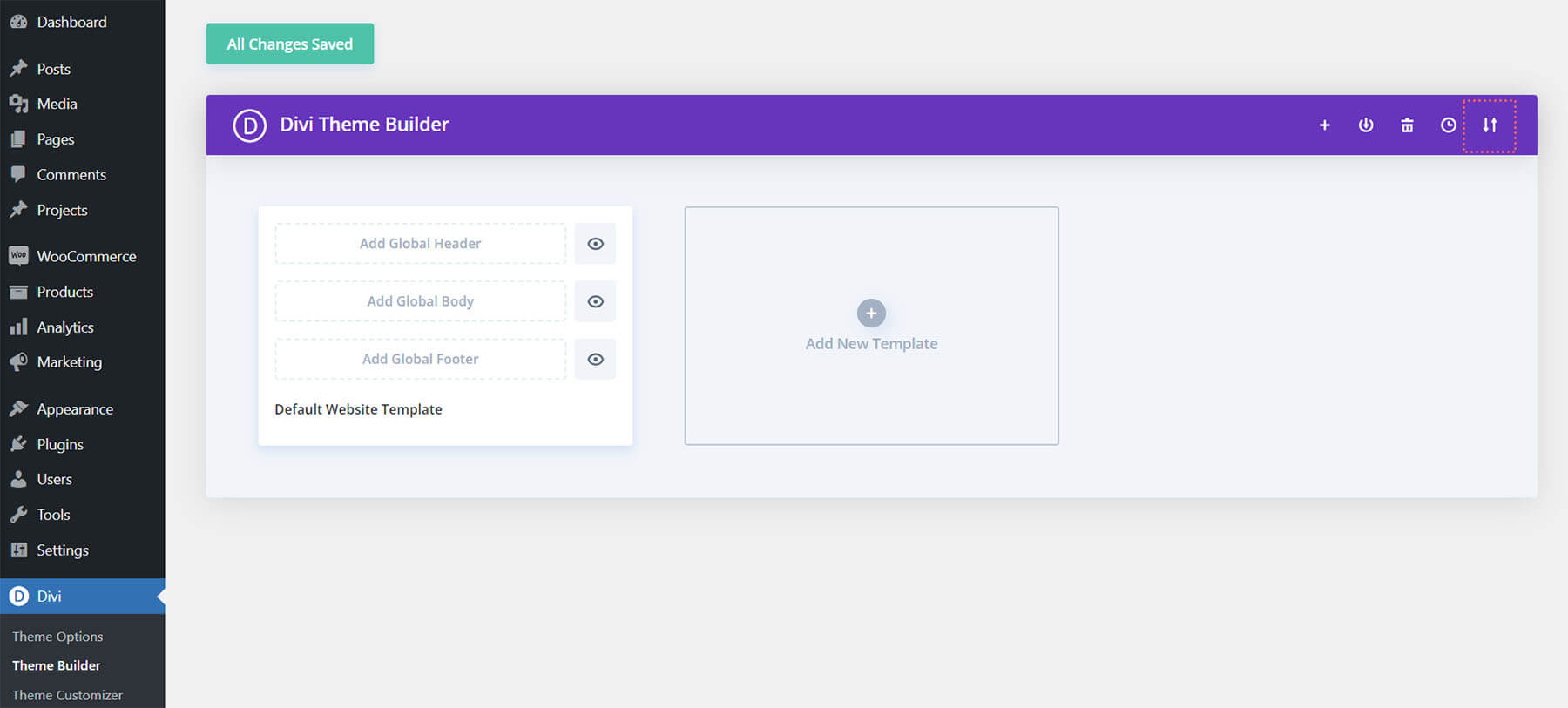 Import the template into the Divi Theme Builder