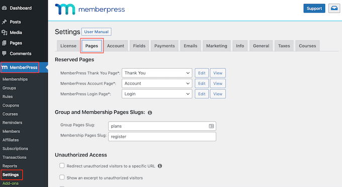 The MemberPress settings