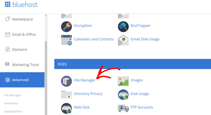 Open file manager in Bluehost
