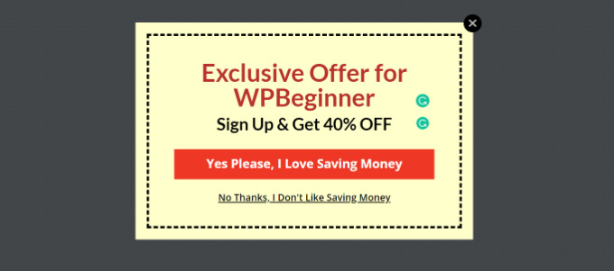 Popup for affiliate users