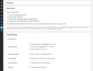 GA Google Analytics setup screen