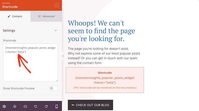Adding shortcode to you website's 404 page