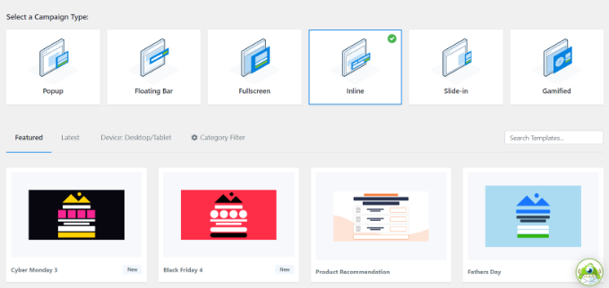 Select an inline template