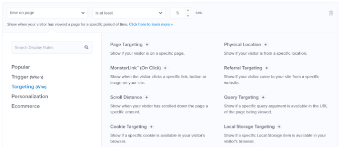 Select targeting display rule