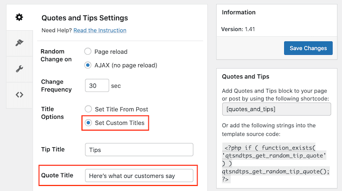 Setting your quote title in the WordPress dashboard