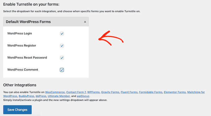 Enabling Cloudflare Turnstile CAPTCHA for the WordPress forms