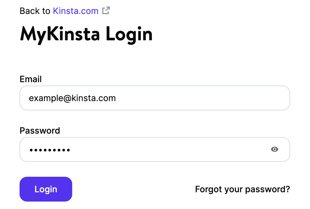 MyKinsta Login Page