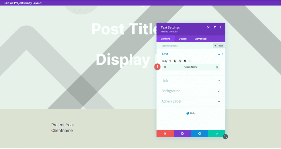 Divi Matching Portfolio and Projects Client Name