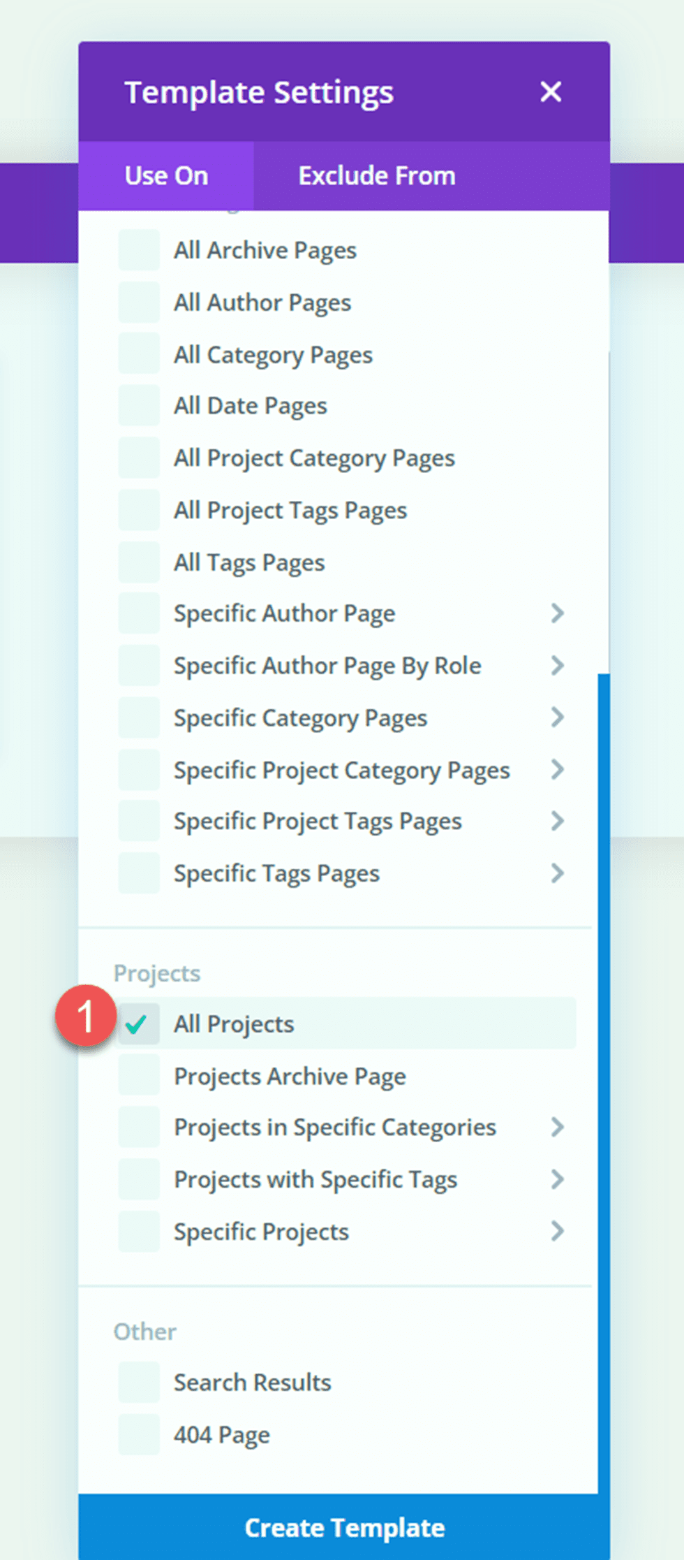 Divi Matching Portfolio and Projects Template Settings