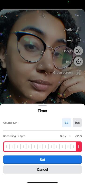 Screenshot of Facebook Reel's Timer feature 