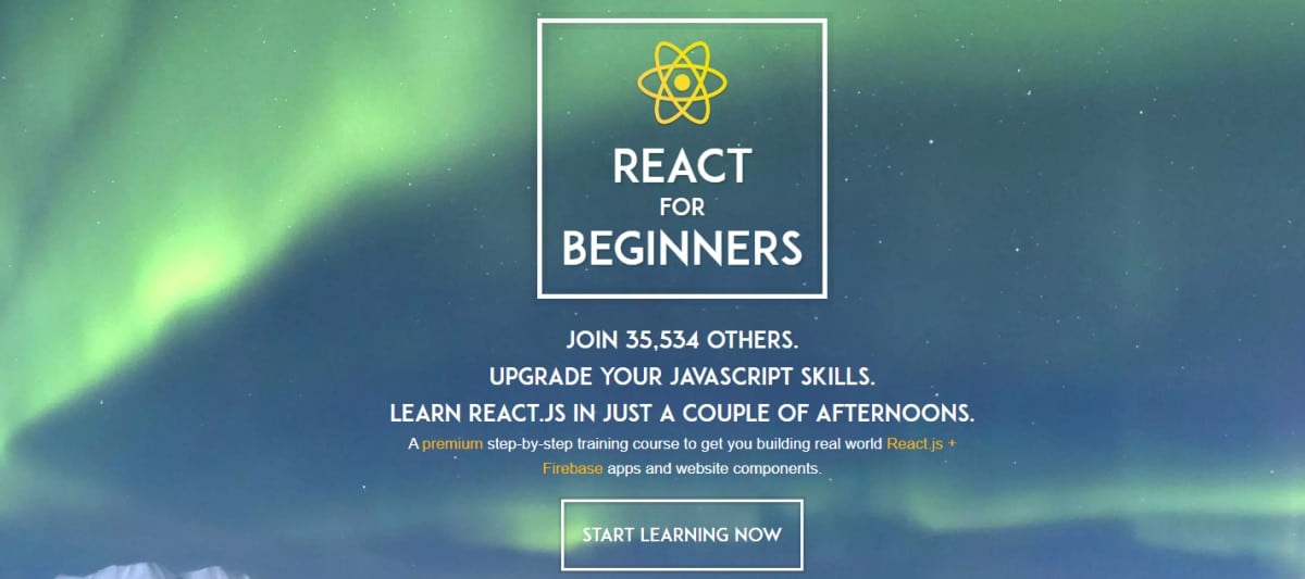 A box on the top showing React logo and the course name and below the box, it is showing some briefs about the course and a button