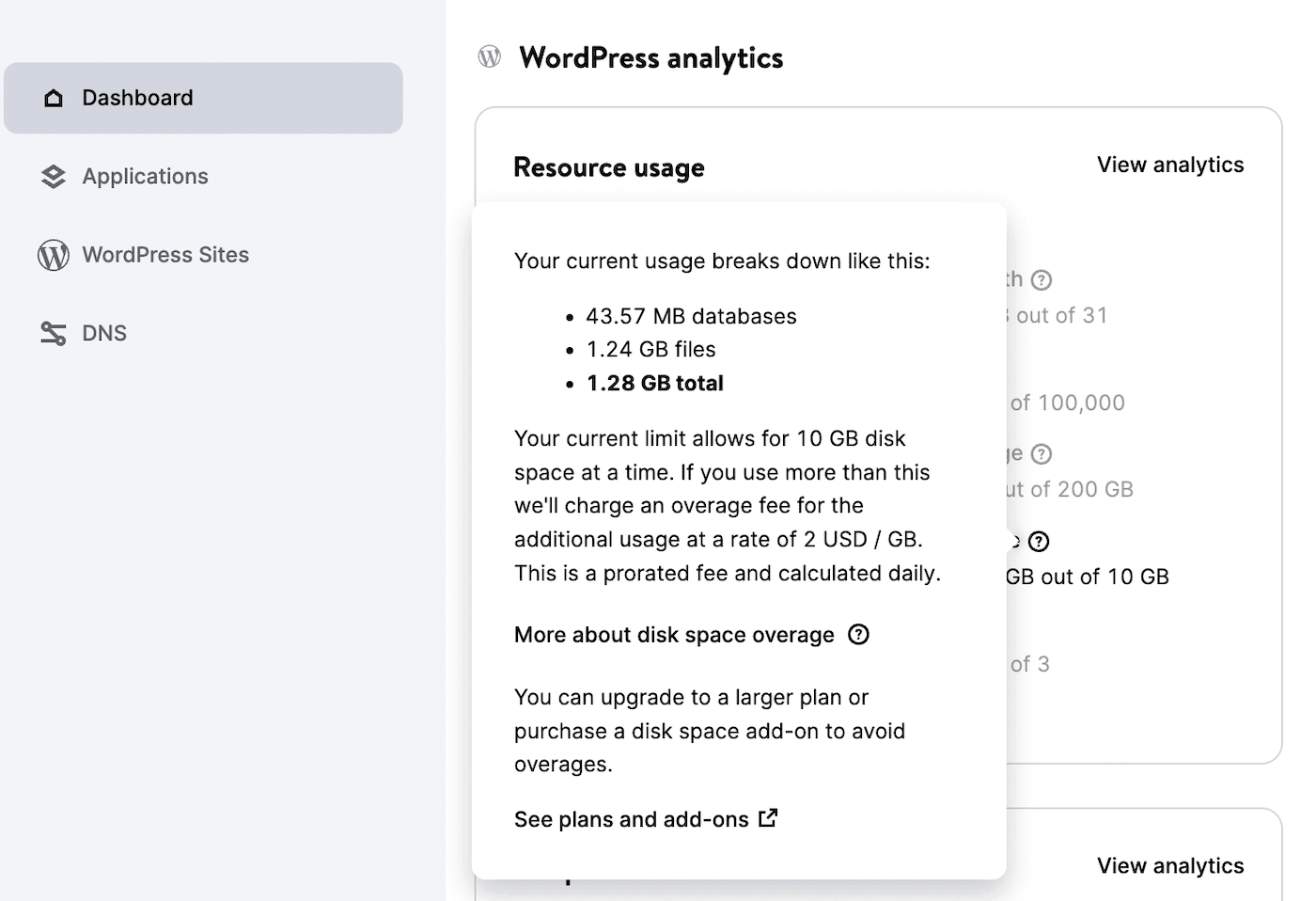 Kinsta resource usage breakdown