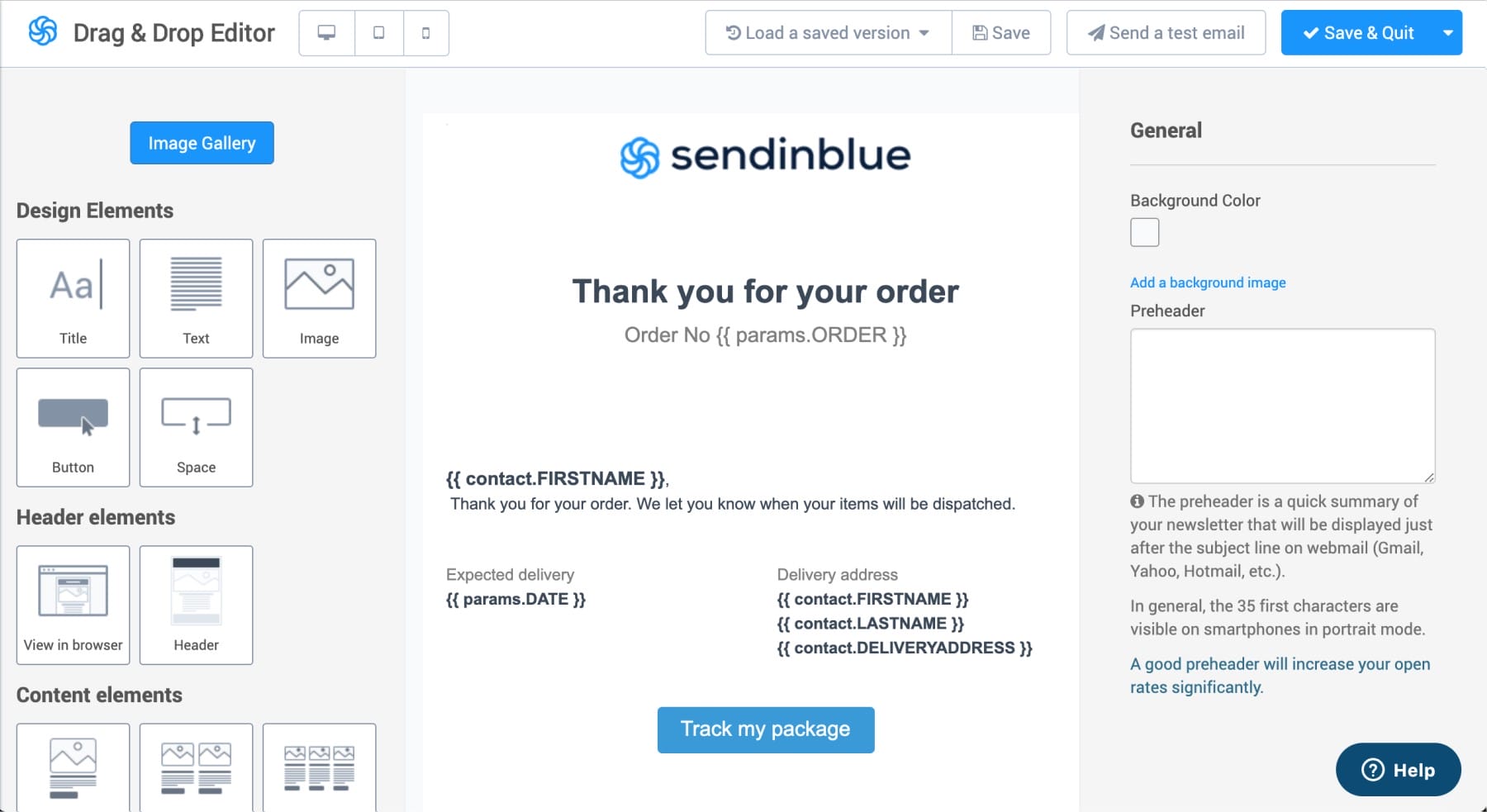 Sendinblue Transactional Purchase Confirmation Email Example