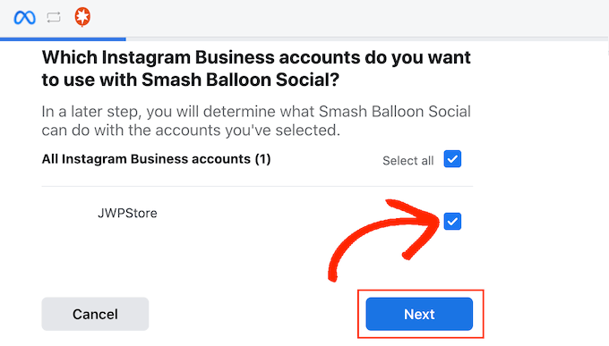Choose an Instagram account to use with Smash Balloon