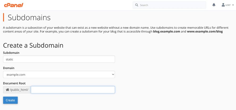 Creating a subdomain in cPanel
