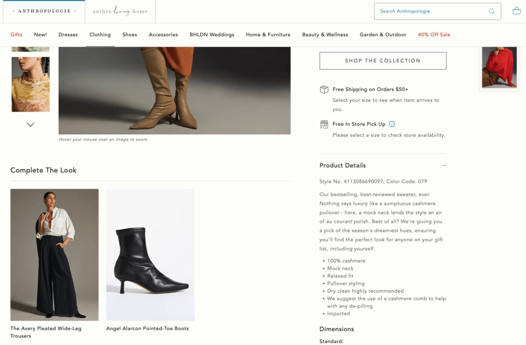 An example of cross-selling with a 'Complete the Look' section.