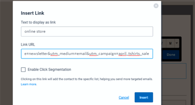 Constant Contact Inserting Trackable Link