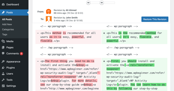 Changes highlighted in revision history