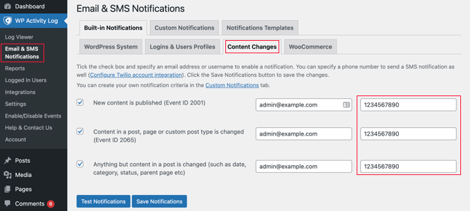 Entering the Phone Number for SMS Notifications