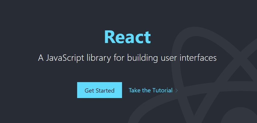 Mentioning React on the top and a short description along with two buttons