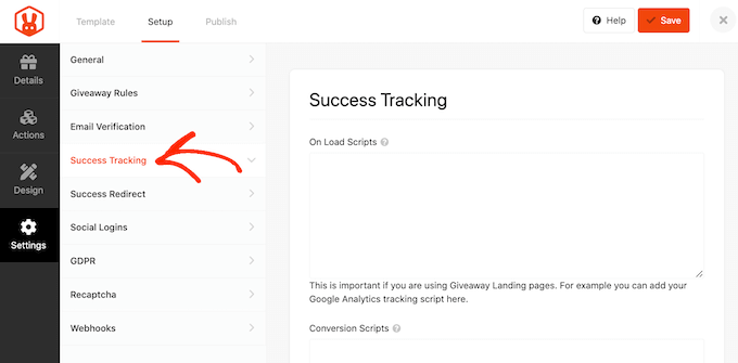 Success tracking for a Facebook contest