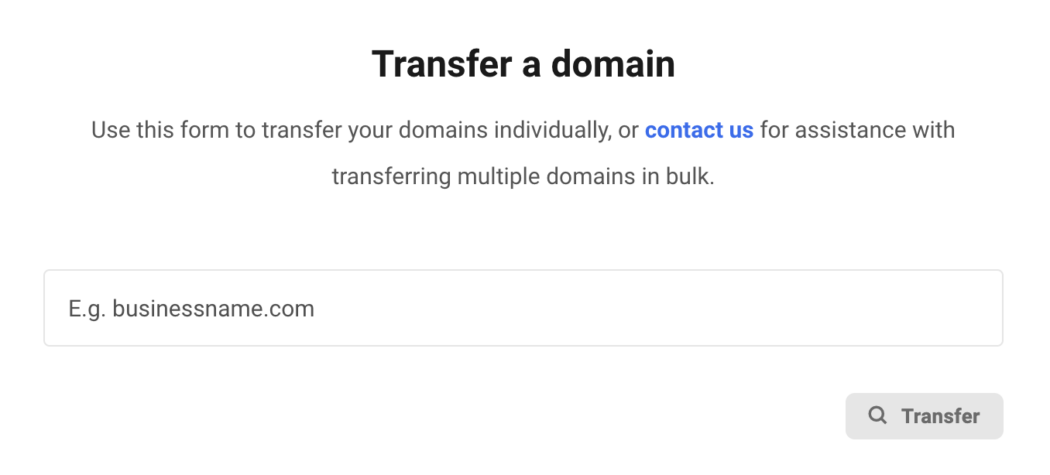 Transfer existing domain