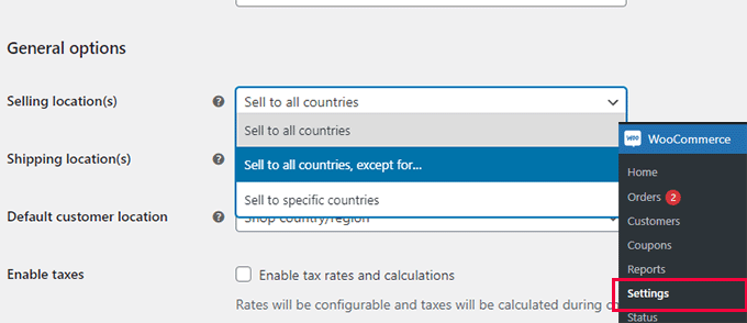 WooCommerce sell in countries