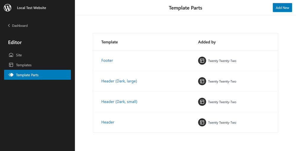 wordpress template parts menu