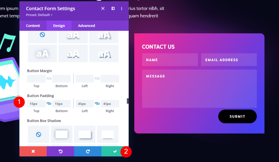 Divi Footer Contact Form Example Two