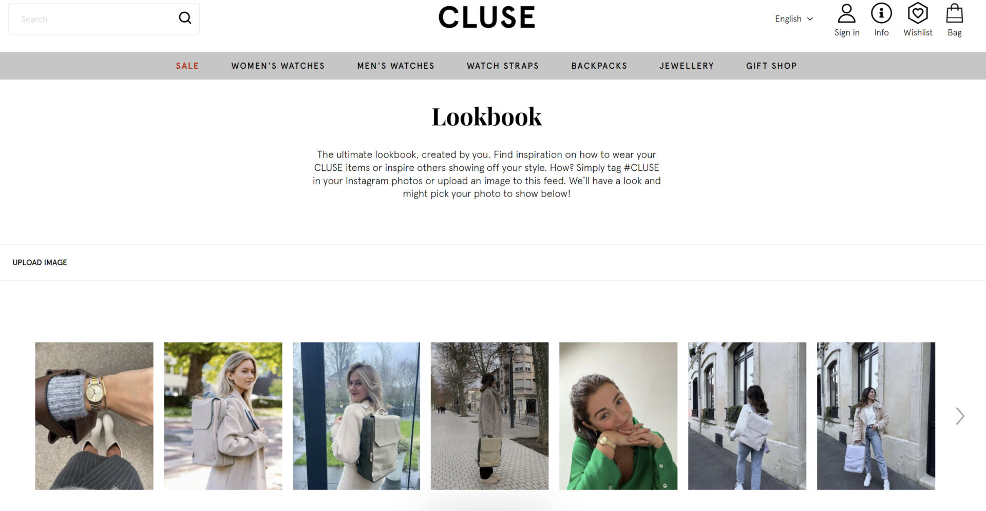 A screenshot of Cluse's lookbook page on their website featuring user-generated content. 